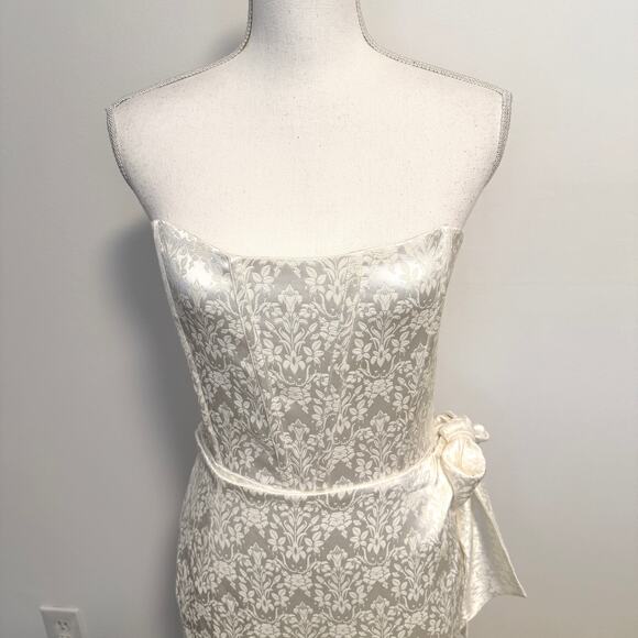 V. Chapman June Corset Jacquard Front-Slit Strapless Gown In Ivory Size 8 New - Picture 4 of 13